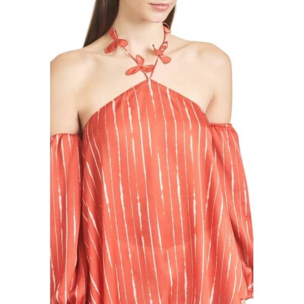 Sachin + Babi Orange Off-Shoulder Tunic with Silver Stripes